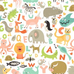 Wallpaper for Nursery, Alphabets With Cute Animals