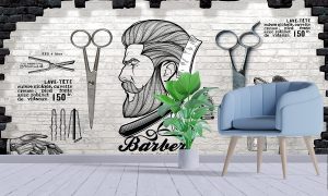 3D Vintage Barber Shop Wallpaper